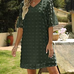 FEXIXV Womens Summer Short Sleeve V Neck Mini Dress